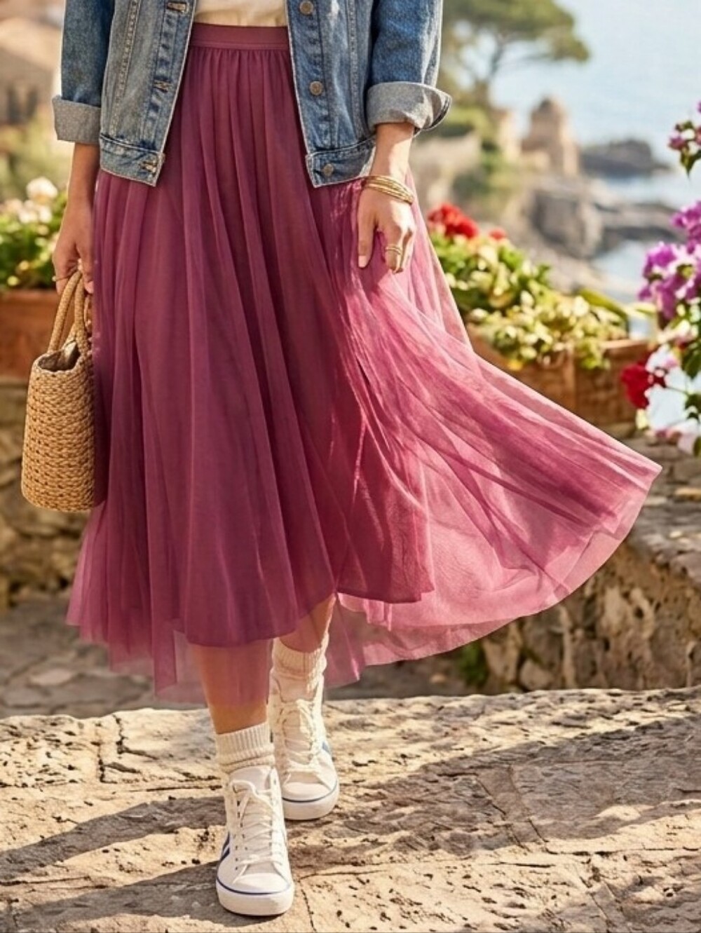 Flowy Tulle Maxi Skirt Peruvian Connection Giselle Masala Pink Size MED NWT - Picture 5 of 11